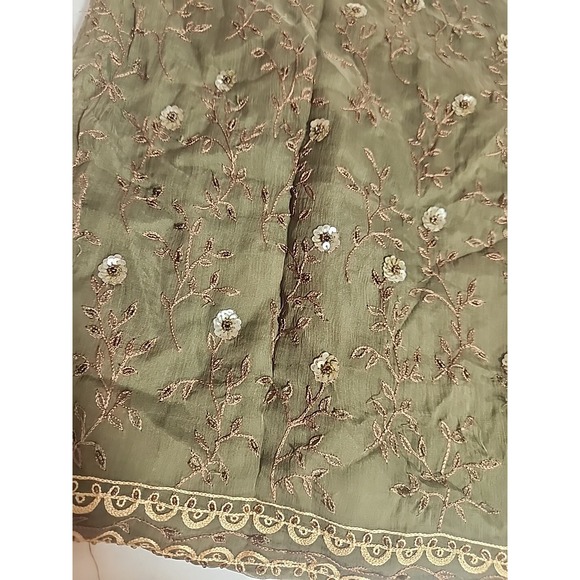 Express Skirt Womens 5 Green Embroidered Beaded Sequin Silk Boho Vintage - Picture 2 of 8